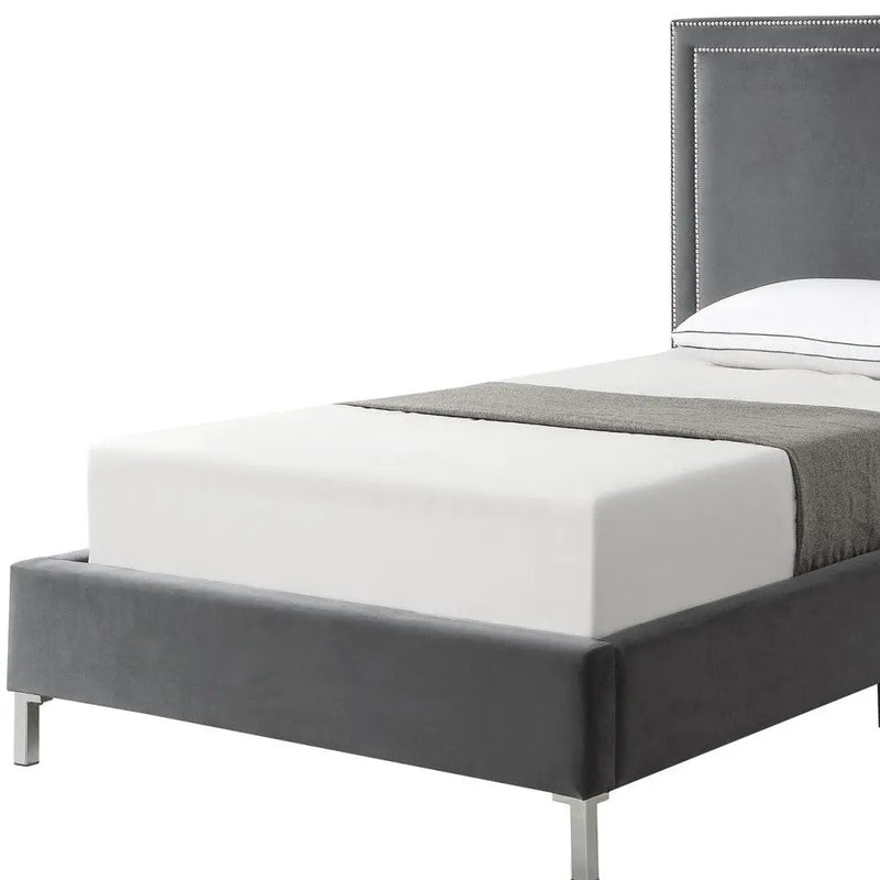 Gray Solid Wood Full Upholstered Velvet Bed with Nailhead Trim Homeroots Bed & Bath