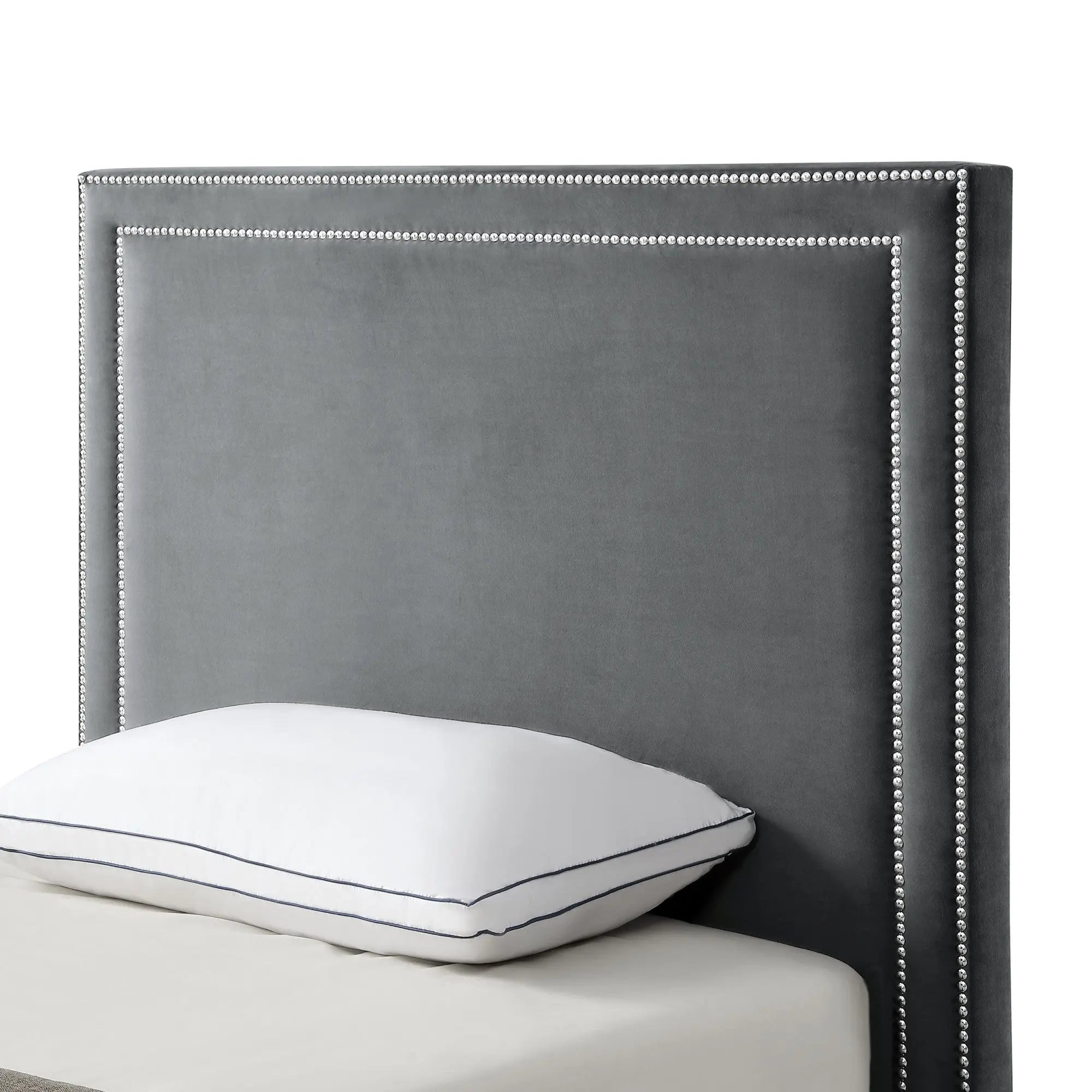 Gray Solid Wood Full Upholstered Velvet Bed with Nailhead Trim Homeroots Bed & Bath