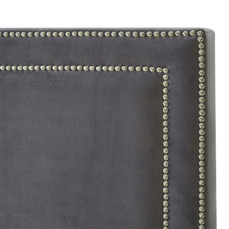Gray Solid Wood King Upholstered Velvet Bed with Nailhead Trim Homeroots Bed & Bath
