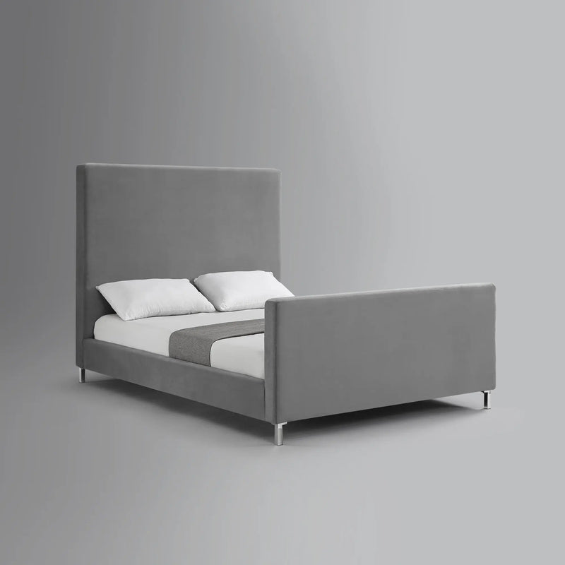 Gray Solid Wood Queen Upholstered Velvet Bed Homeroots Bed & Bath