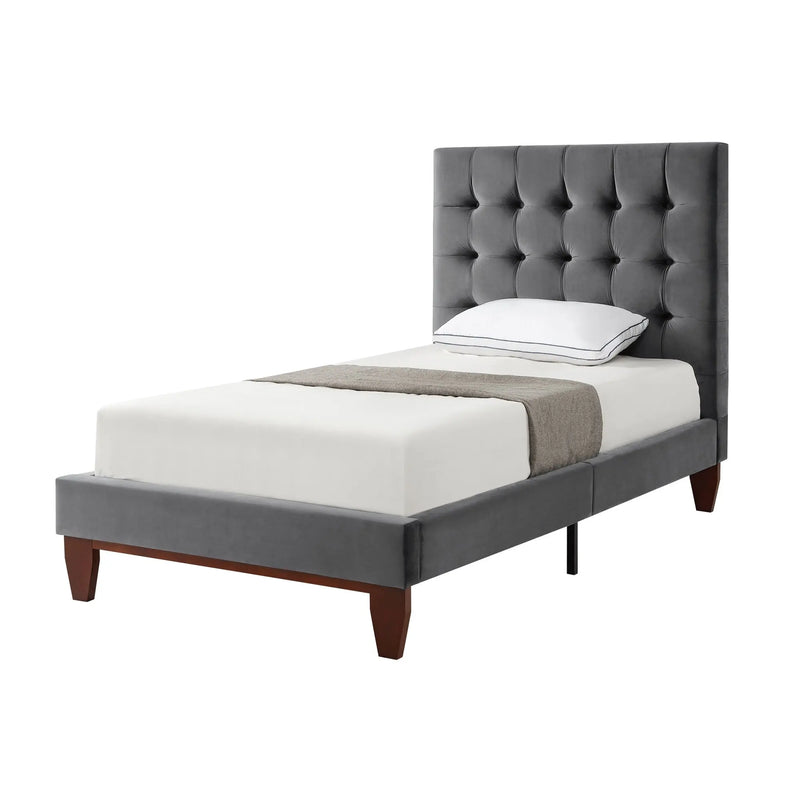 Gray Solid Wood Twin Tufted Upholstered Velvet Bed Homeroots Bed & Bath