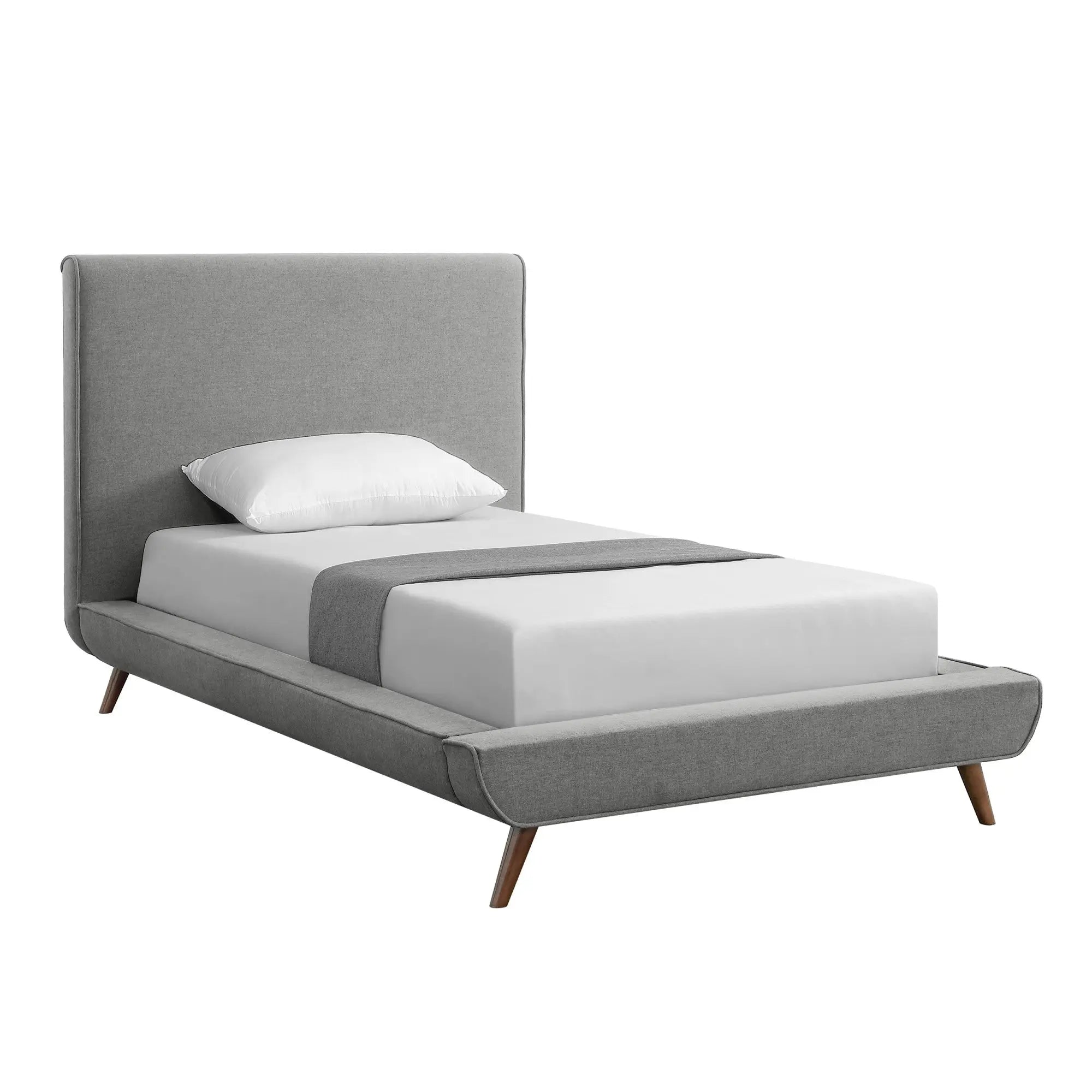 Gray Solid Wood Twin Upholstered Linen Bed Homeroots Bed & Bath