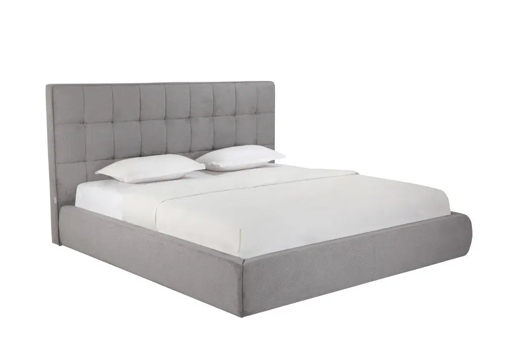 Gray Tufted Linen Blend Upholstered King Bed Frame Homeroots Bed & Bath