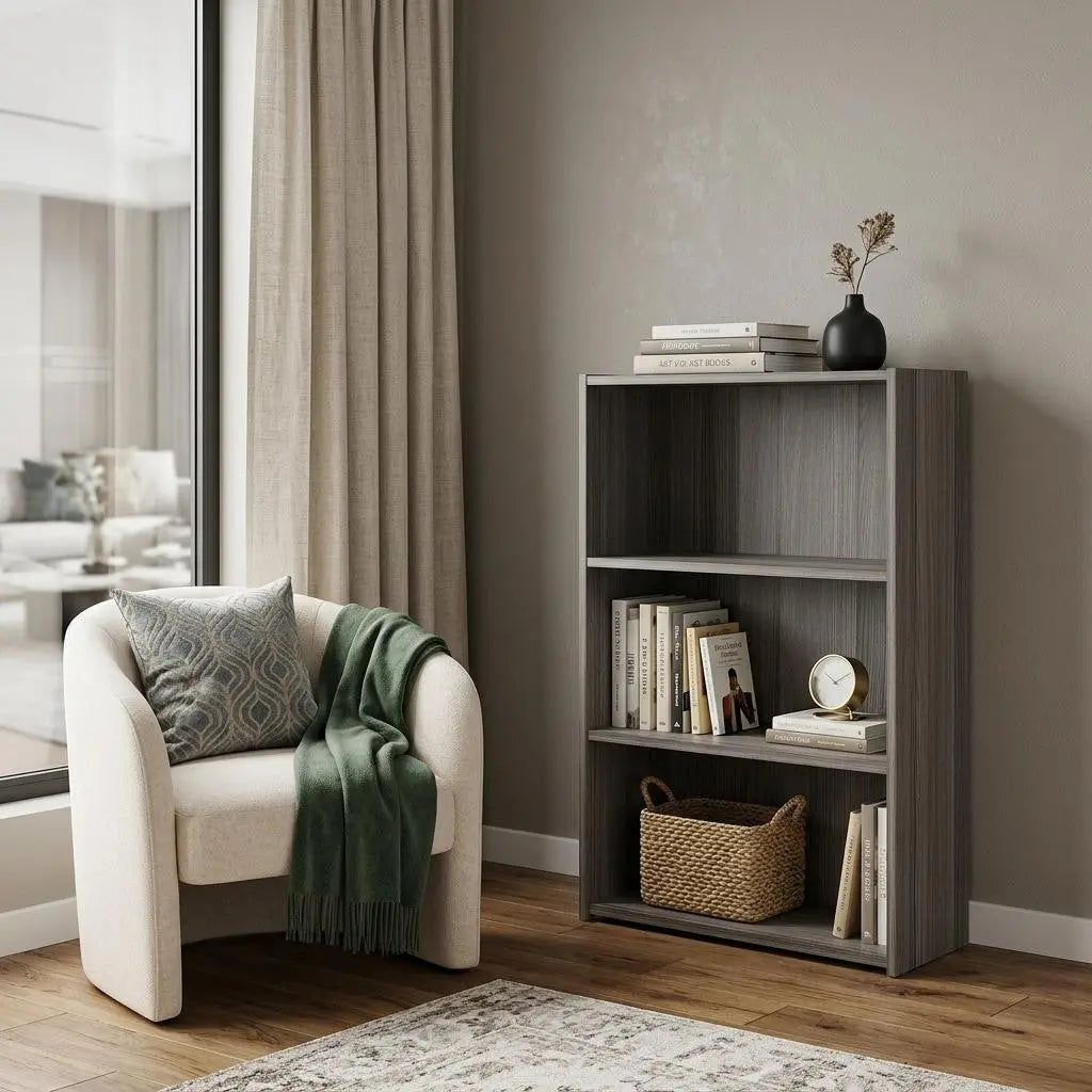 Gray Wood Adjustable Three Tier Bookcase Homeroots Office