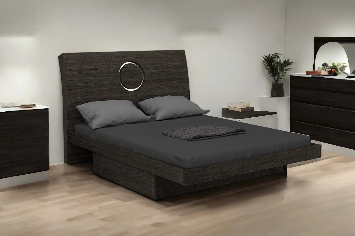 Gray Wood Queen Bed Frame With Drawer With Drawer Storage Homeroots Bed & Bath