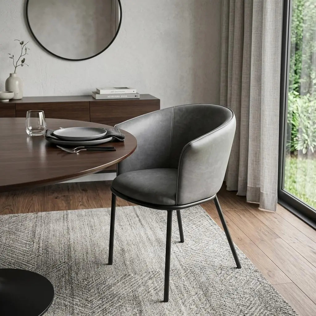 Gray and Black Faux Leather Dining Arm Chair Homeroots Kitchen & Dining