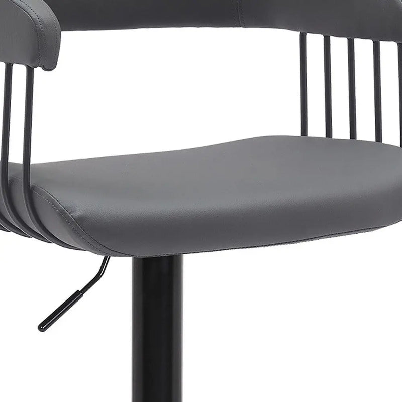 Gray and Black Faux Leather with Metal Swivel Adjustable Height Bar Chair Homeroots Living Room