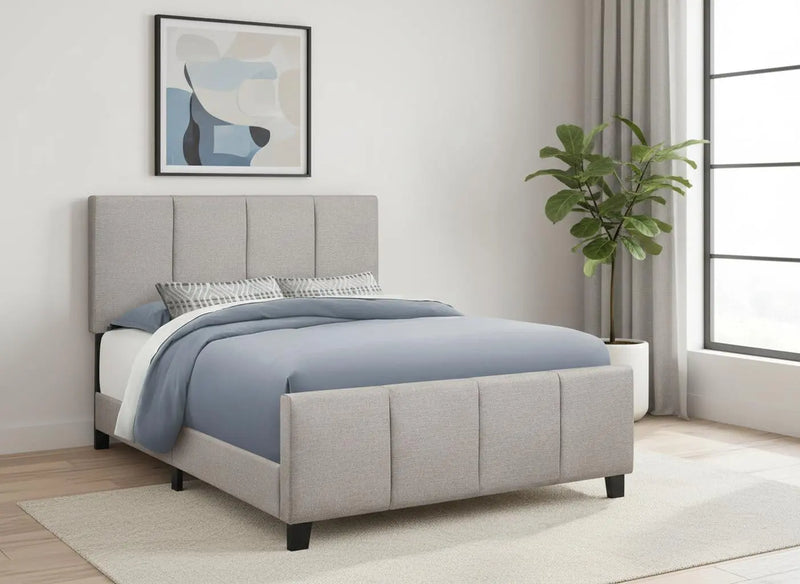 Gray and Black Tufted Linen Queen Bed Frame - GreatEagleInc