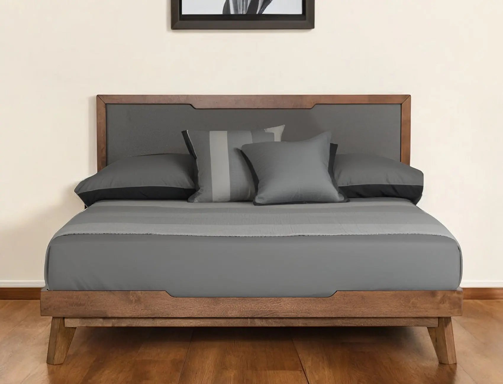 Gray and Brown Wood And Linen California King Bed Frame Homeroots Bed & Bath