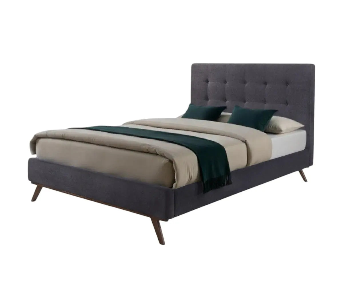 Gray and Brown Wood And Tufted Polyester King Bed Frame Homeroots Bed & Bath