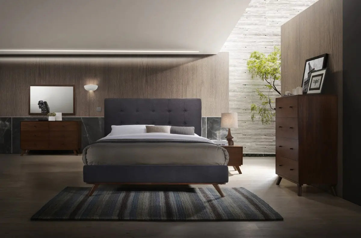 Gray and Brown Wood And Tufted Polyester King Bed Frame Homeroots Bed & Bath