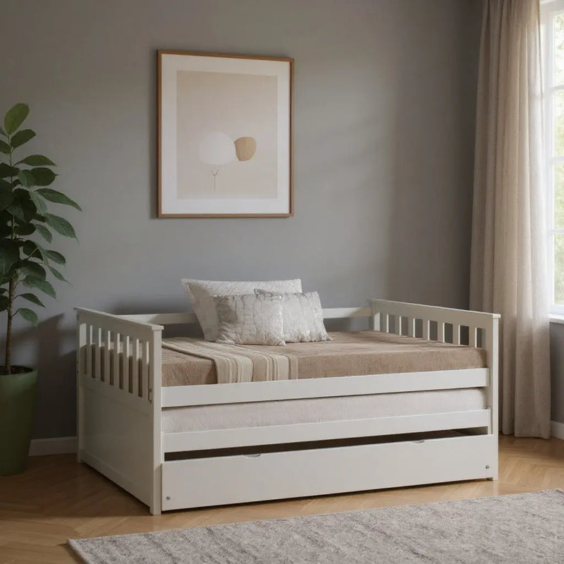 Gray and Brown Wood Twin Bed Frame With Trundle Homeroots
