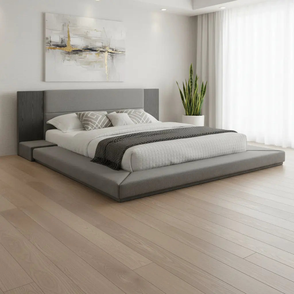Gray and Dark Gray And Upholstered King Bed Frame Homeroots Bed & Bath