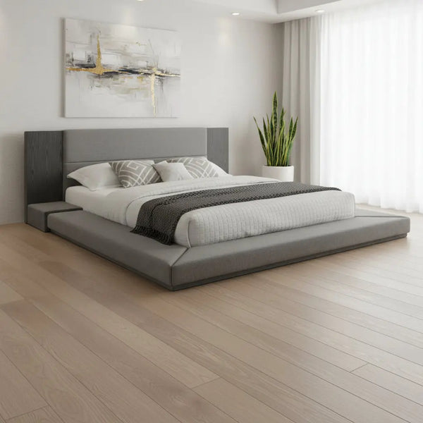 Gray and Dark Gray And Upholstered King Bed Frame Homeroots Bed & Bath