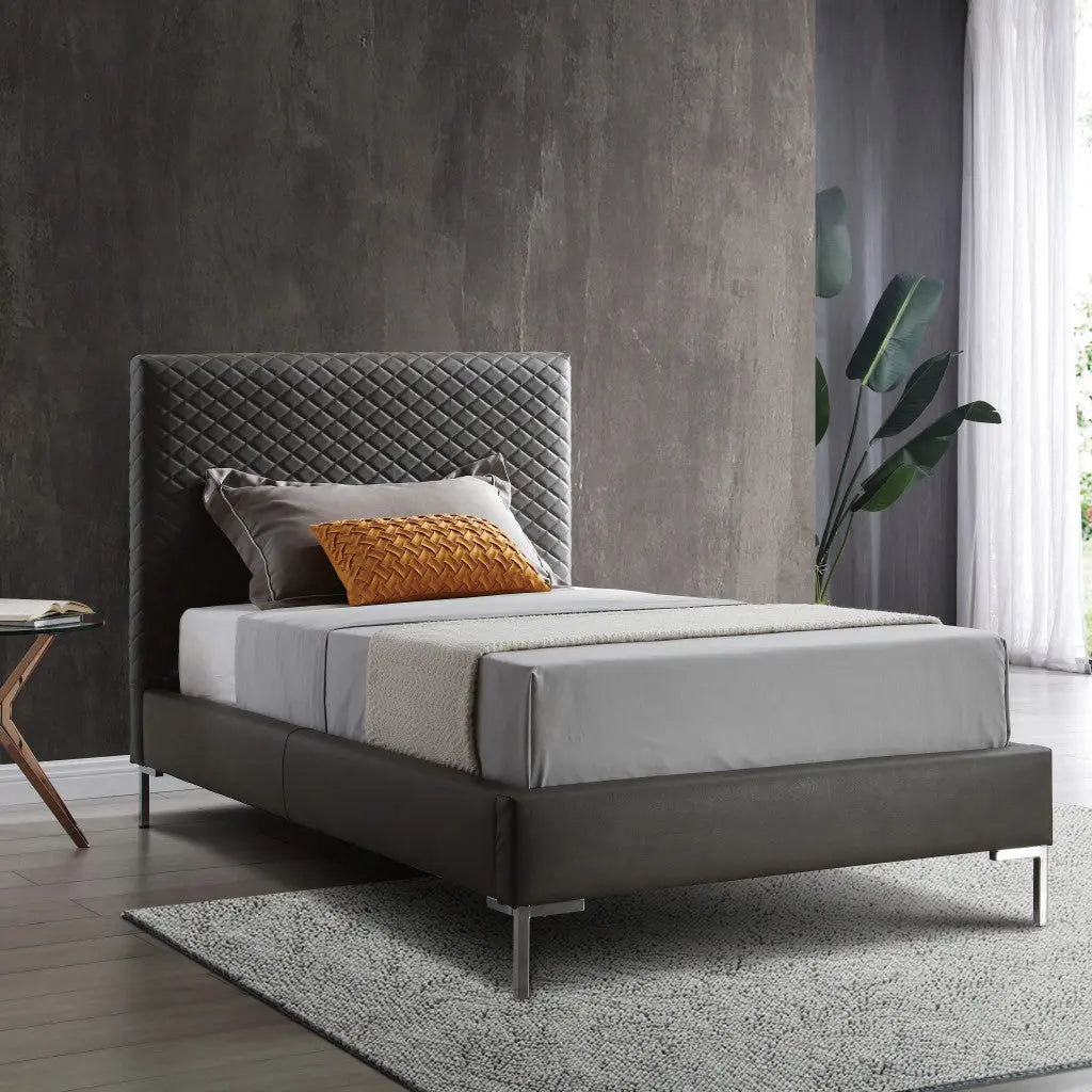 Gray and Dark Gray Wood And Faux Leather Twin Bed Frame Homeroots Bed & Bath