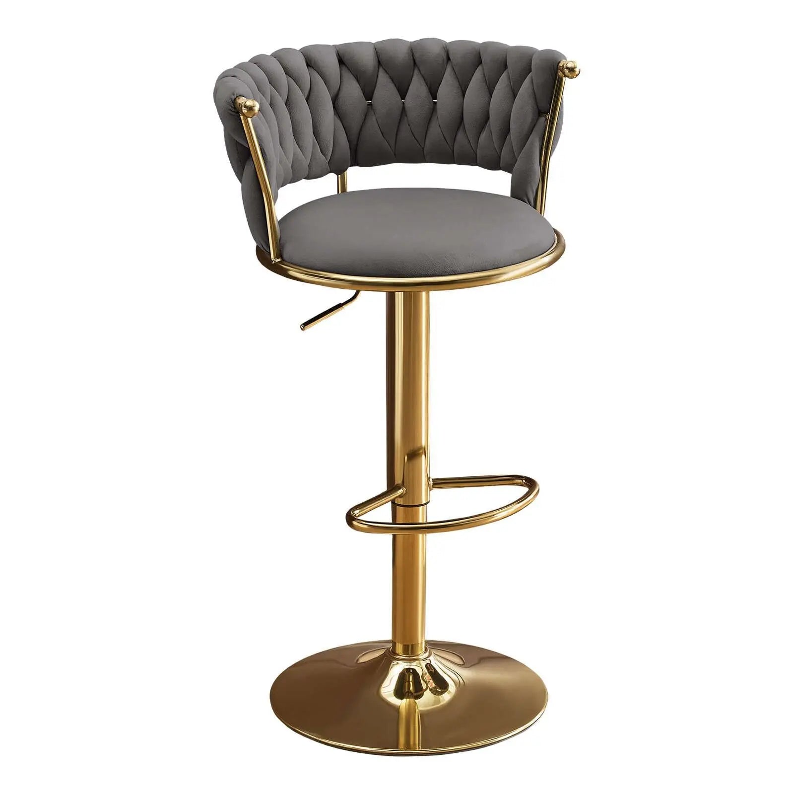 Gray and Gold Velvet and Metal Low Back Adjustable Height Swivel Bar Chair Homeroots Living Room