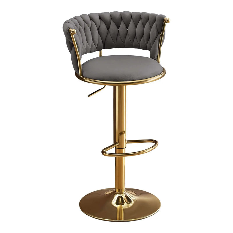 Gray and Gold Velvet and Metal Low Back Adjustable Height Swivel Bar Chair Homeroots Living Room