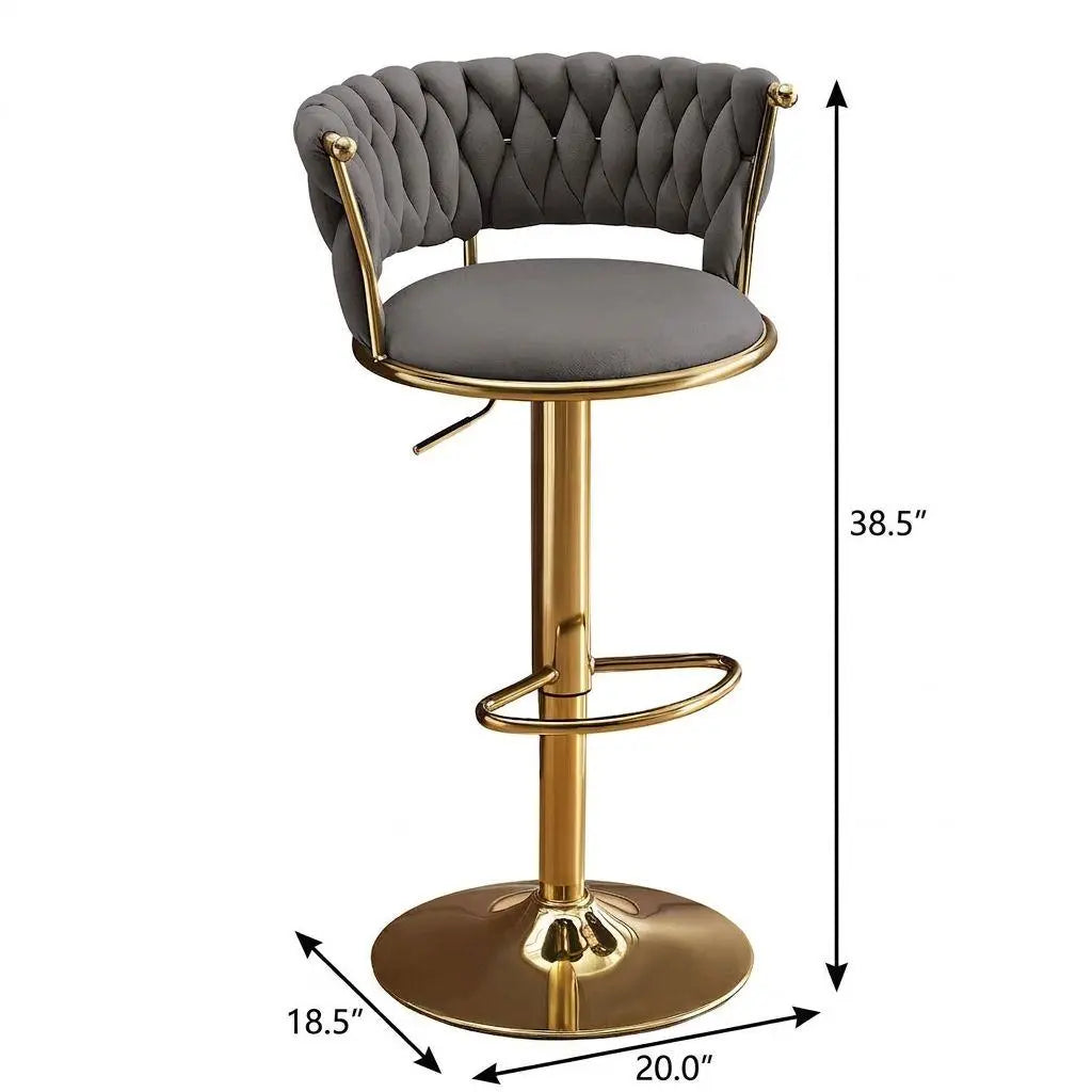 Gray and Gold Velvet and Metal Low Back Adjustable Height Swivel Bar Chair Homeroots Living Room