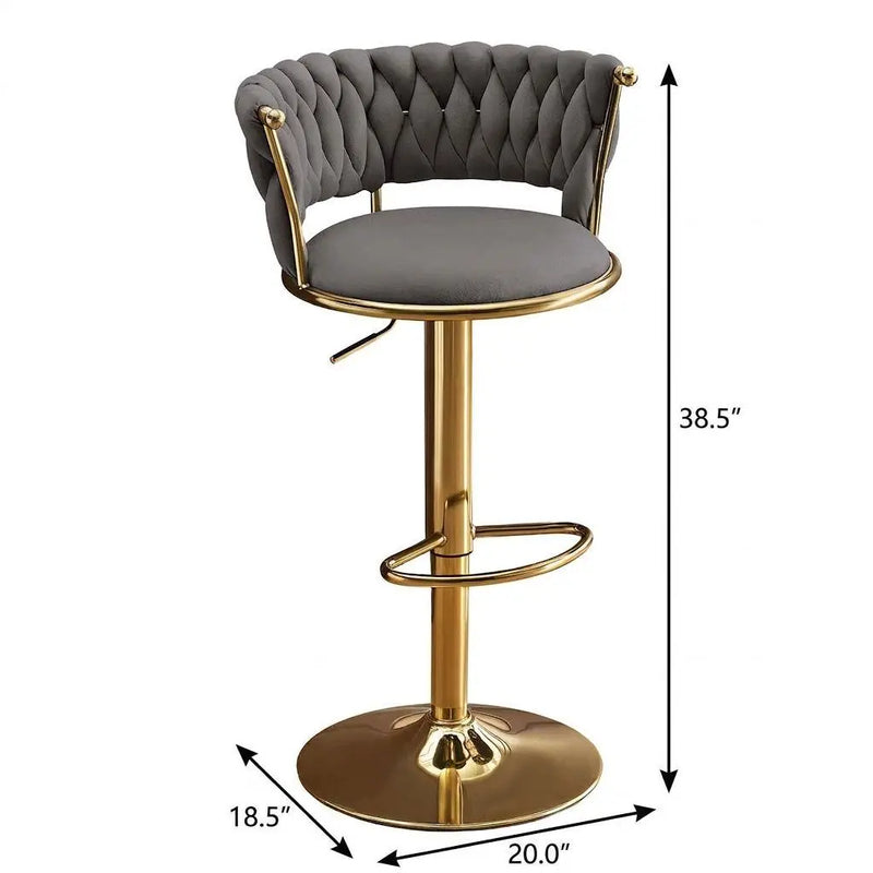 Gray and Gold Velvet and Metal Low Back Adjustable Height Swivel Bar Chair Homeroots Living Room