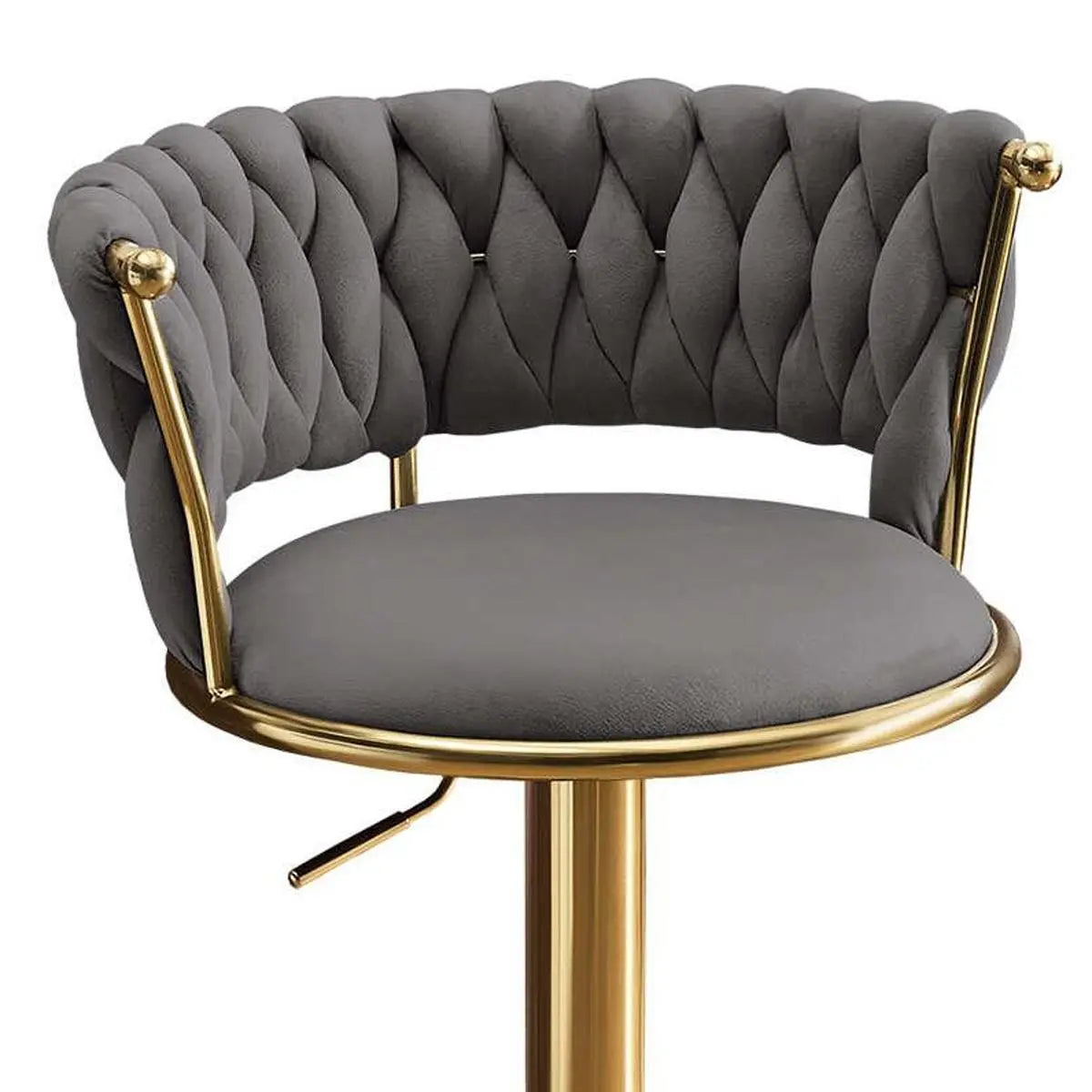 Gray and Gold Velvet and Metal Low Back Adjustable Height Swivel Bar Chair Homeroots Living Room