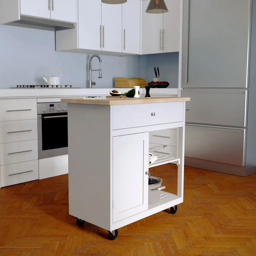 Gray and Natural 35" Rolling Kitchen Island With Storage Homeroots Kitchen & Dining