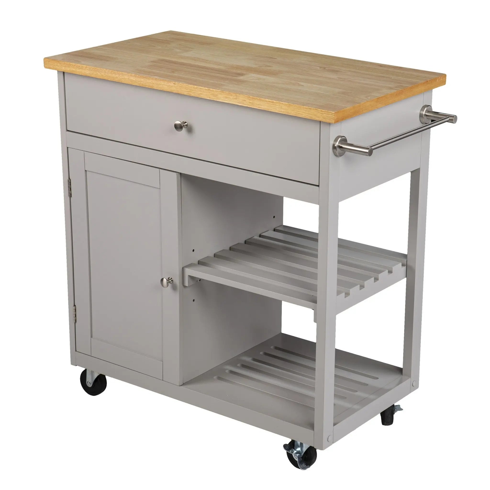 Gray and Natural 35" Rolling Kitchen Island With Storage Homeroots Kitchen & Dining