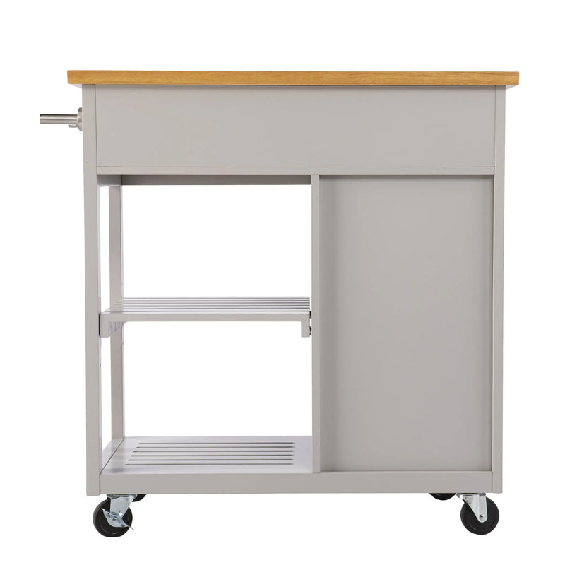 Gray and Natural 35" Rolling Kitchen Island With Storage Homeroots Kitchen & Dining