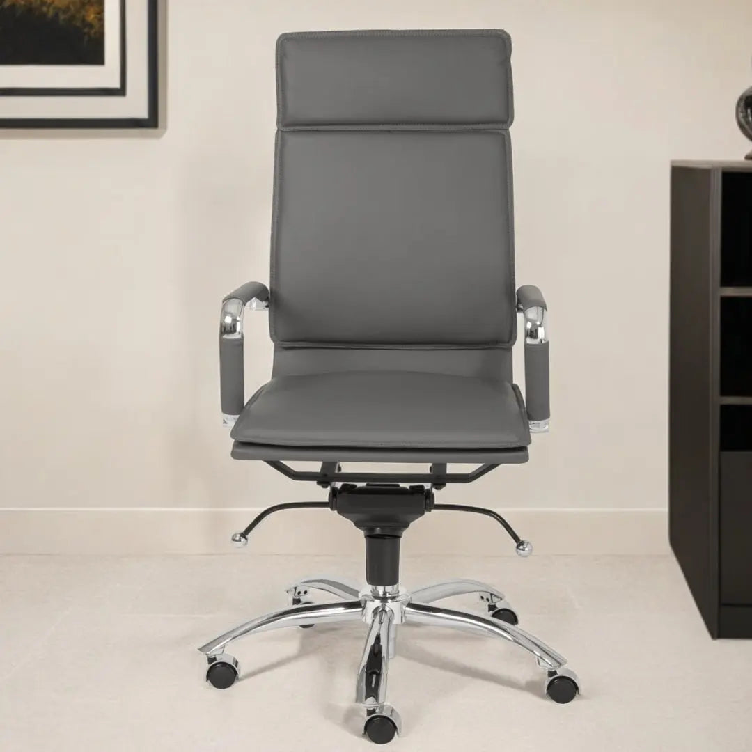 Gray and Silver Adjustable Swivel Faux Leather Rolling Executive Office Chair Homeroots Office