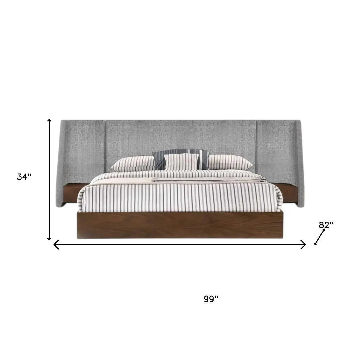 Gray and Walnut Wood And Upholstery Upholstered Queen Bed Frame Homeroots Bed & Bath