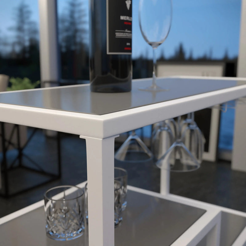 Gray and White Metal And Glass Rolling Bar Cart With Wine Storage Homeroots Kitchen & Dining