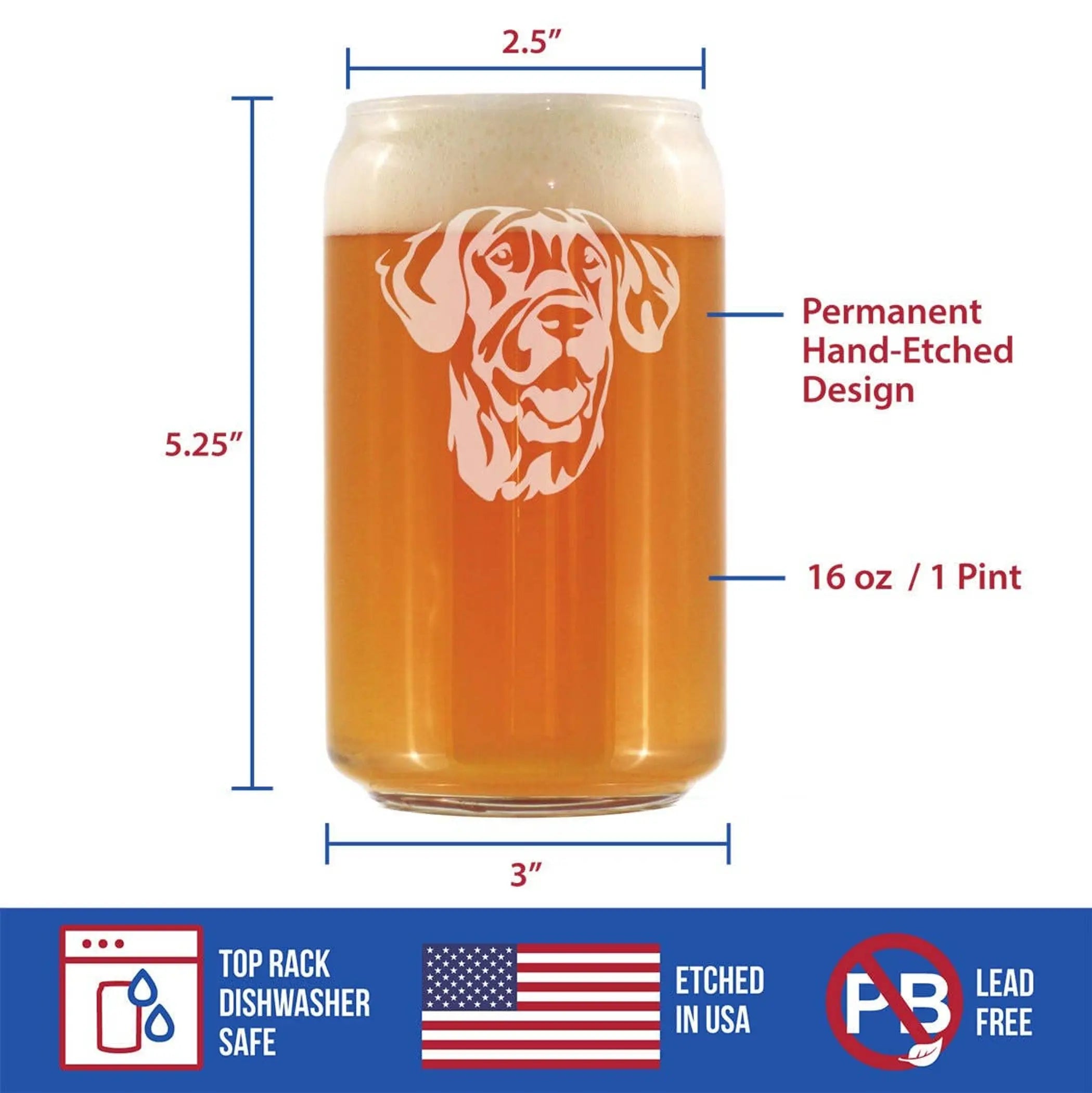 Great Dane Face Beer Can Pint Glass - Great Dane Gifts Bevvee