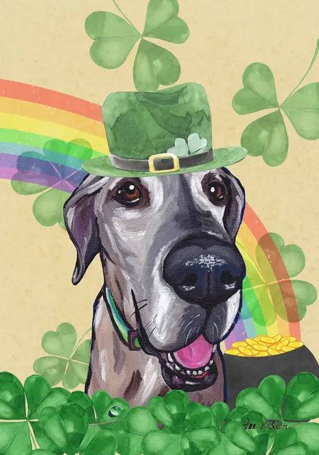 Great Dane - Hippie Hound Studios Saint Patricks Day  House and Garden Flags Best of Breed