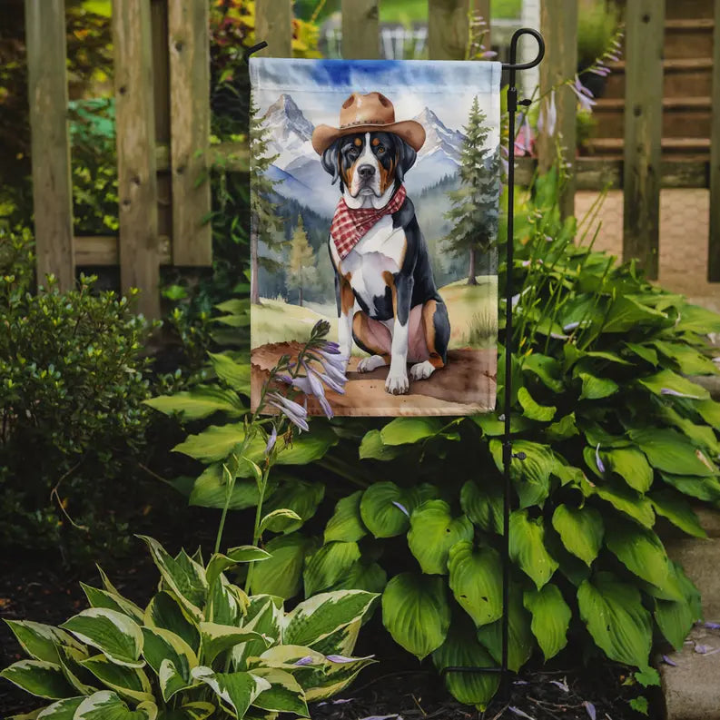 Greater Swiss Mountain Dog Cowboy Welcome Garden Flag Caroline's Treasures