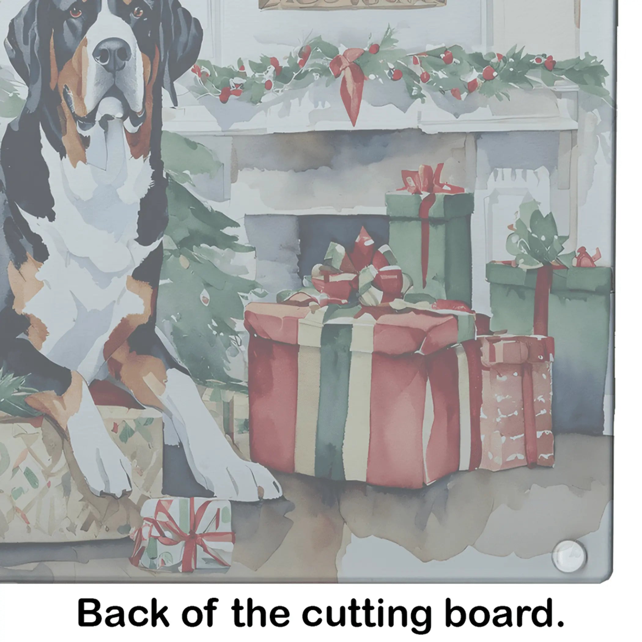 Greater Swiss Mountain Dog Cozy Christmas Glass Cutting Board Caroline's Treasures