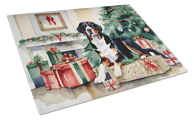 Greater Swiss Mountain Dog Cozy Christmas Glass Cutting Board Caroline's Treasures