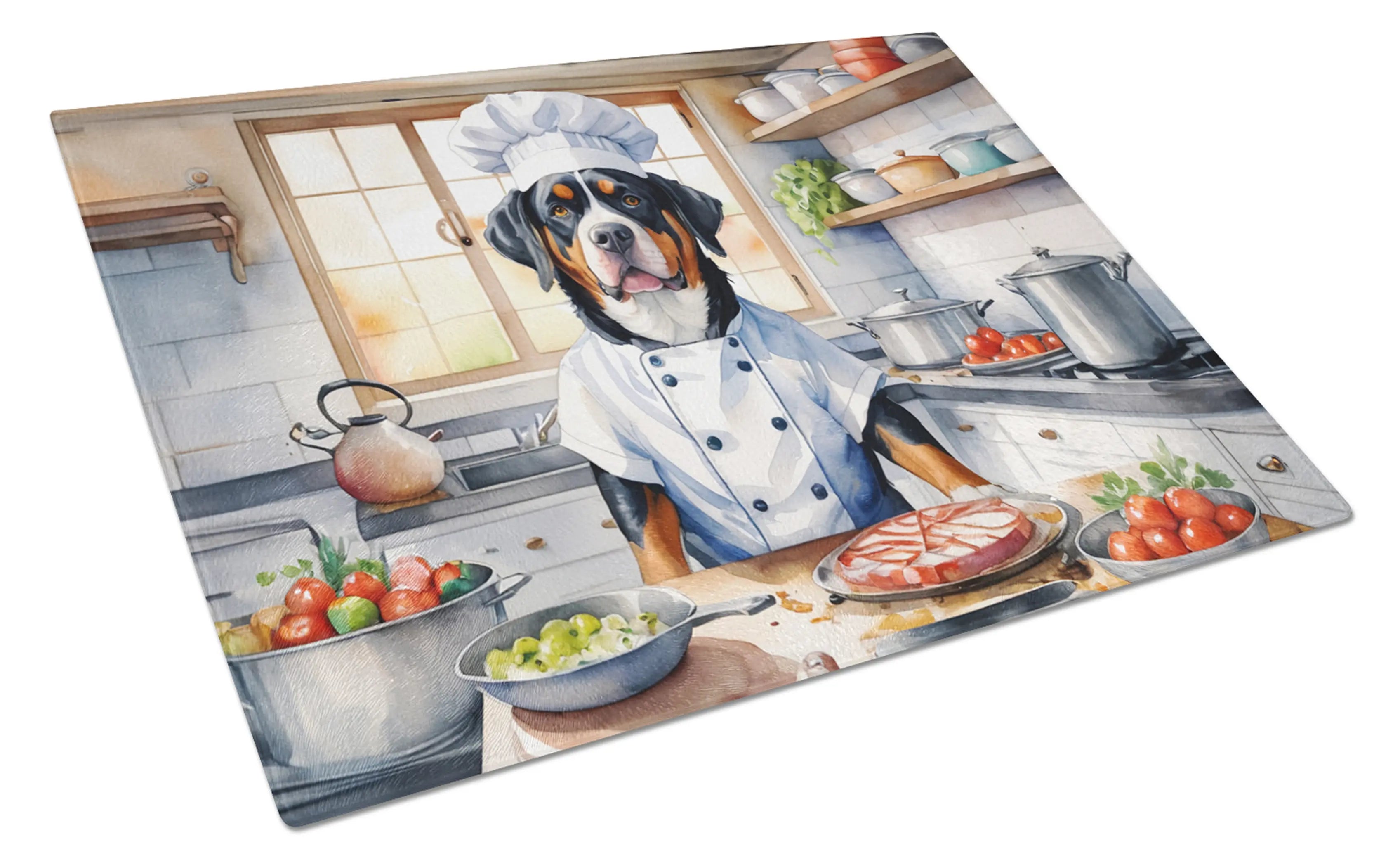 Greater Swiss Mountain Dog The Chef Glass Cutting Board Caroline's Treasures