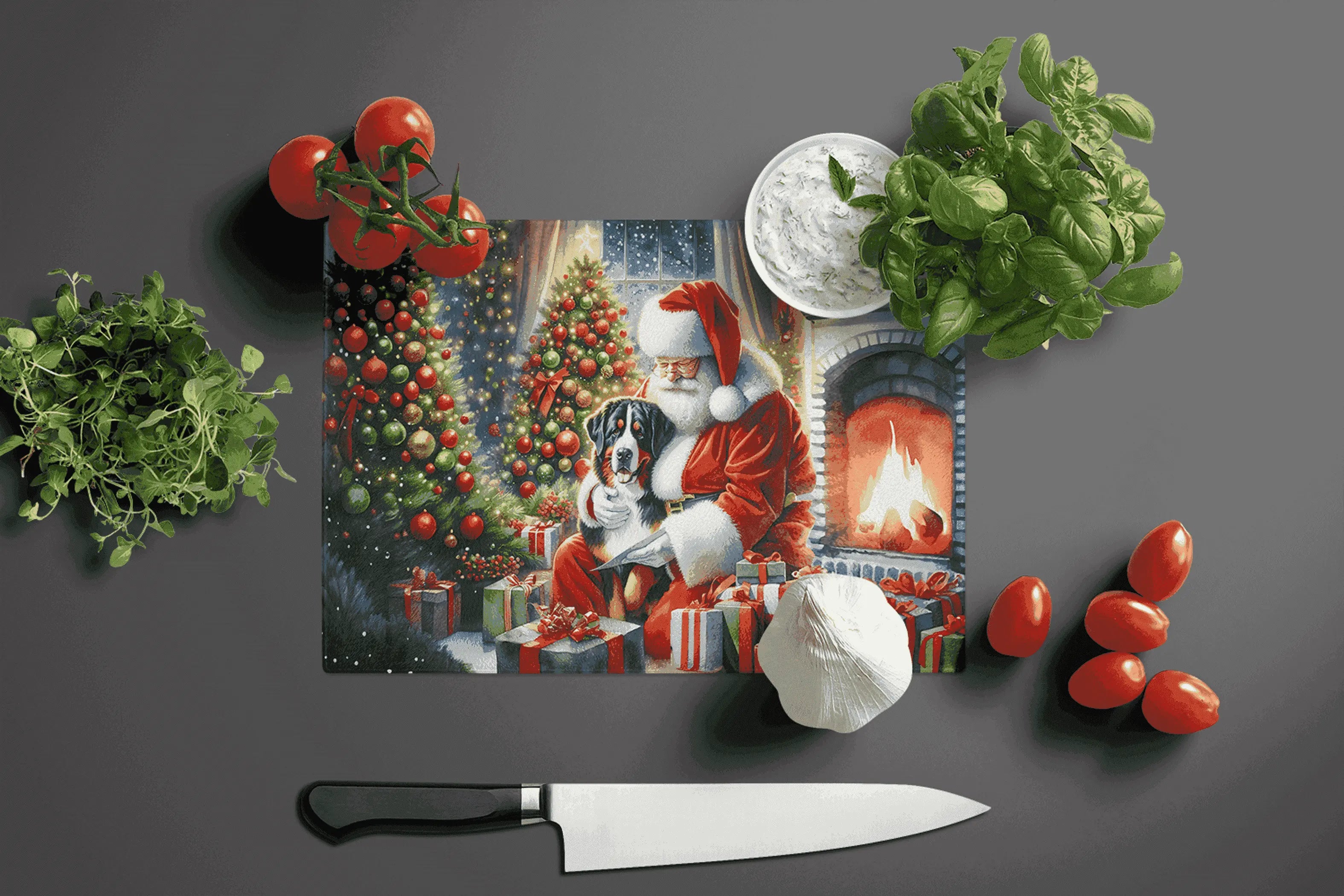 Greater Swiss Mountain Dog and Santa Claus Glass Cutting Board Caroline's Treasures