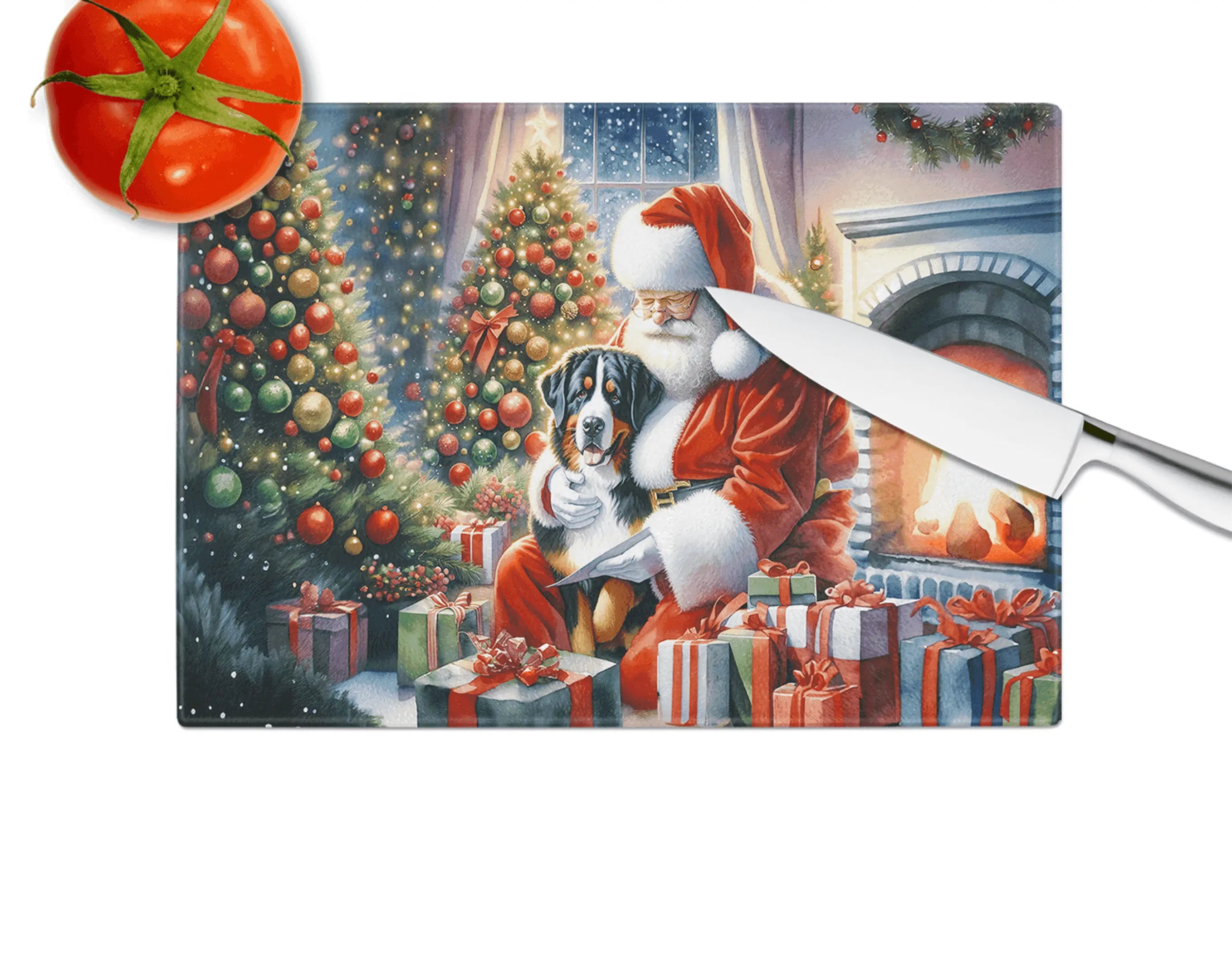 Greater Swiss Mountain Dog and Santa Claus Glass Cutting Board Caroline's Treasures