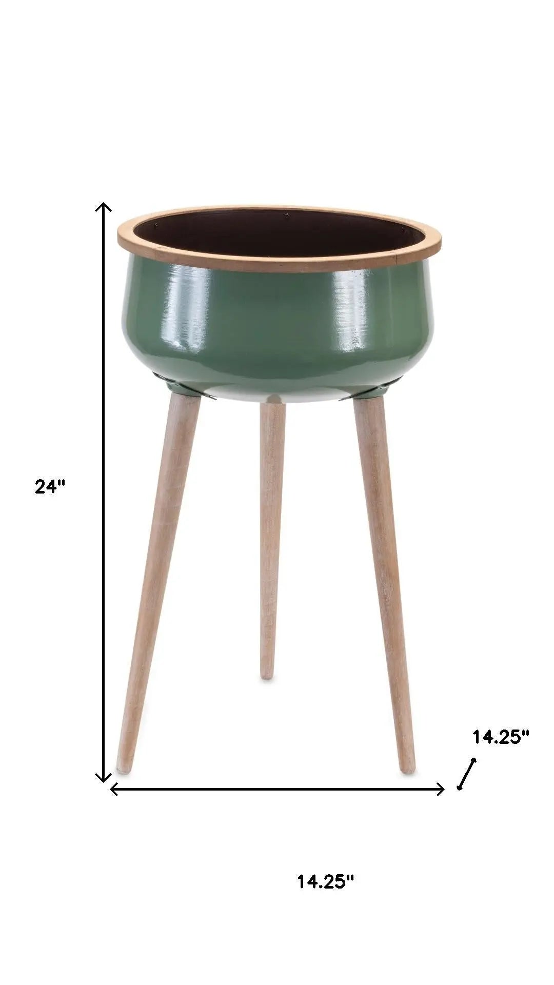 Green And Natural Metal And Wood 130 Ounce Round Elevated Planter Homeroots Home Decor