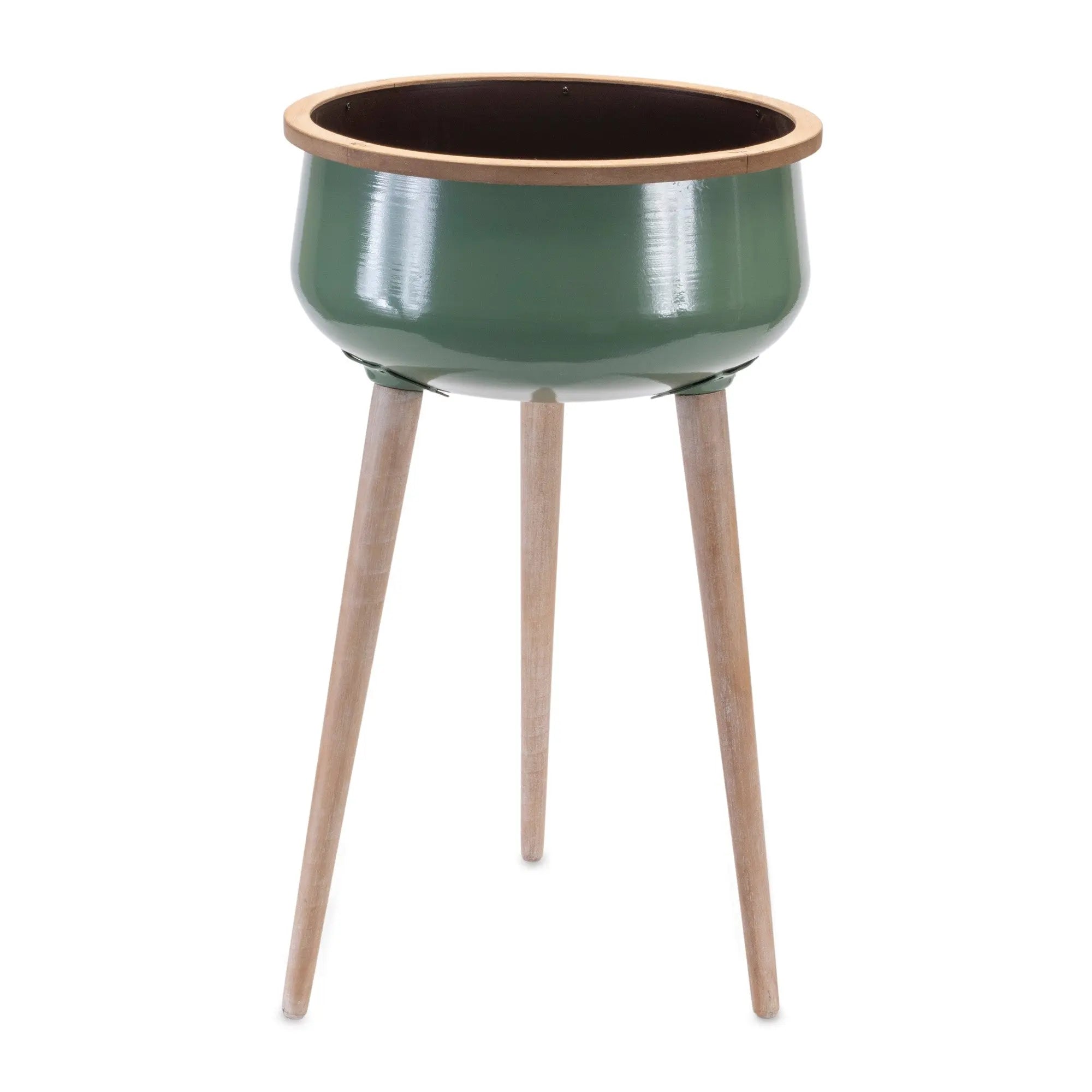 Green And Natural Metal And Wood 130 Ounce Round Elevated Planter Homeroots Home Decor