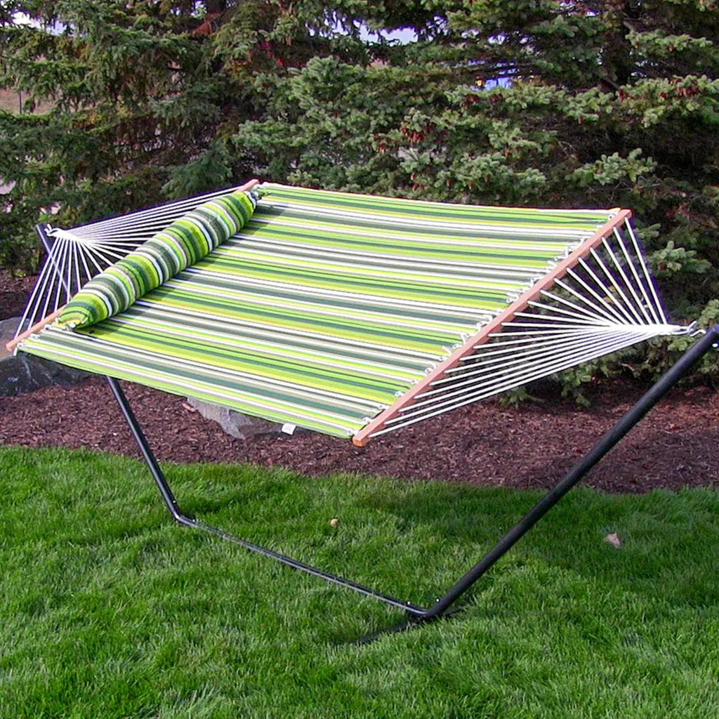 Green And Yellow Striped Double Hammock Homeroots Outdoor