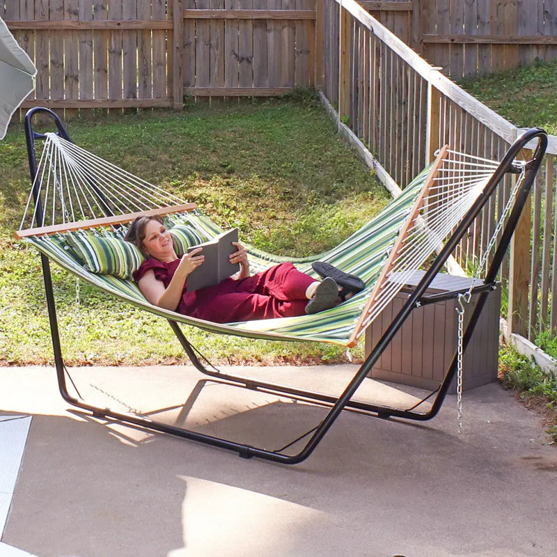 Green And Yellow Striped Double Hammock Homeroots Outdoor