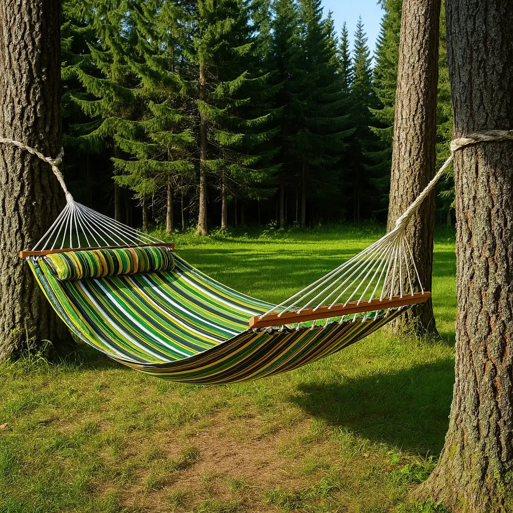 Green And Yellow Striped Double Hammock Homeroots Outdoor