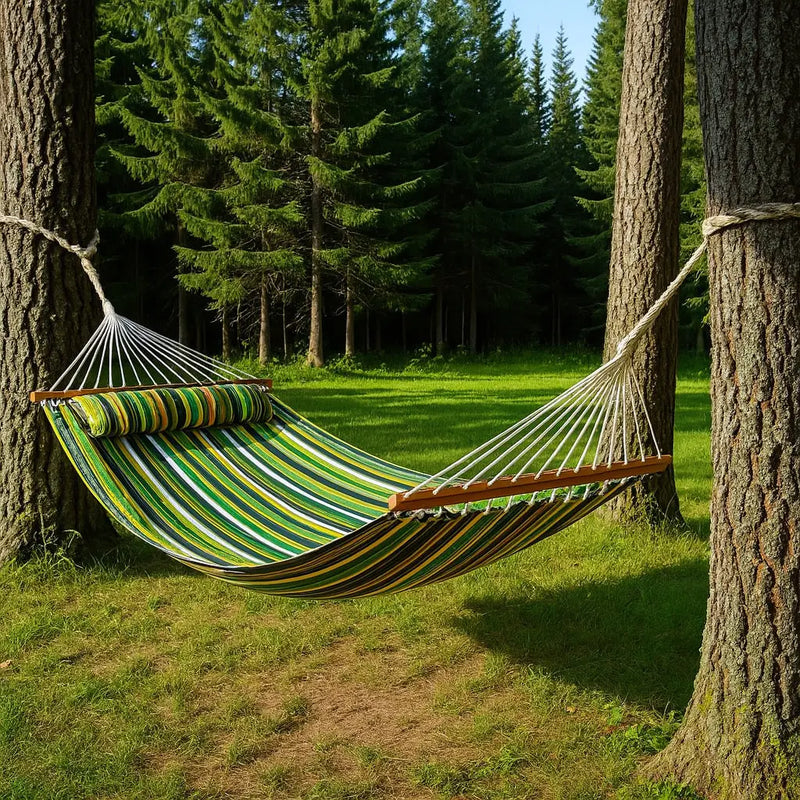 Green And Yellow Striped Double Hammock Homeroots Outdoor