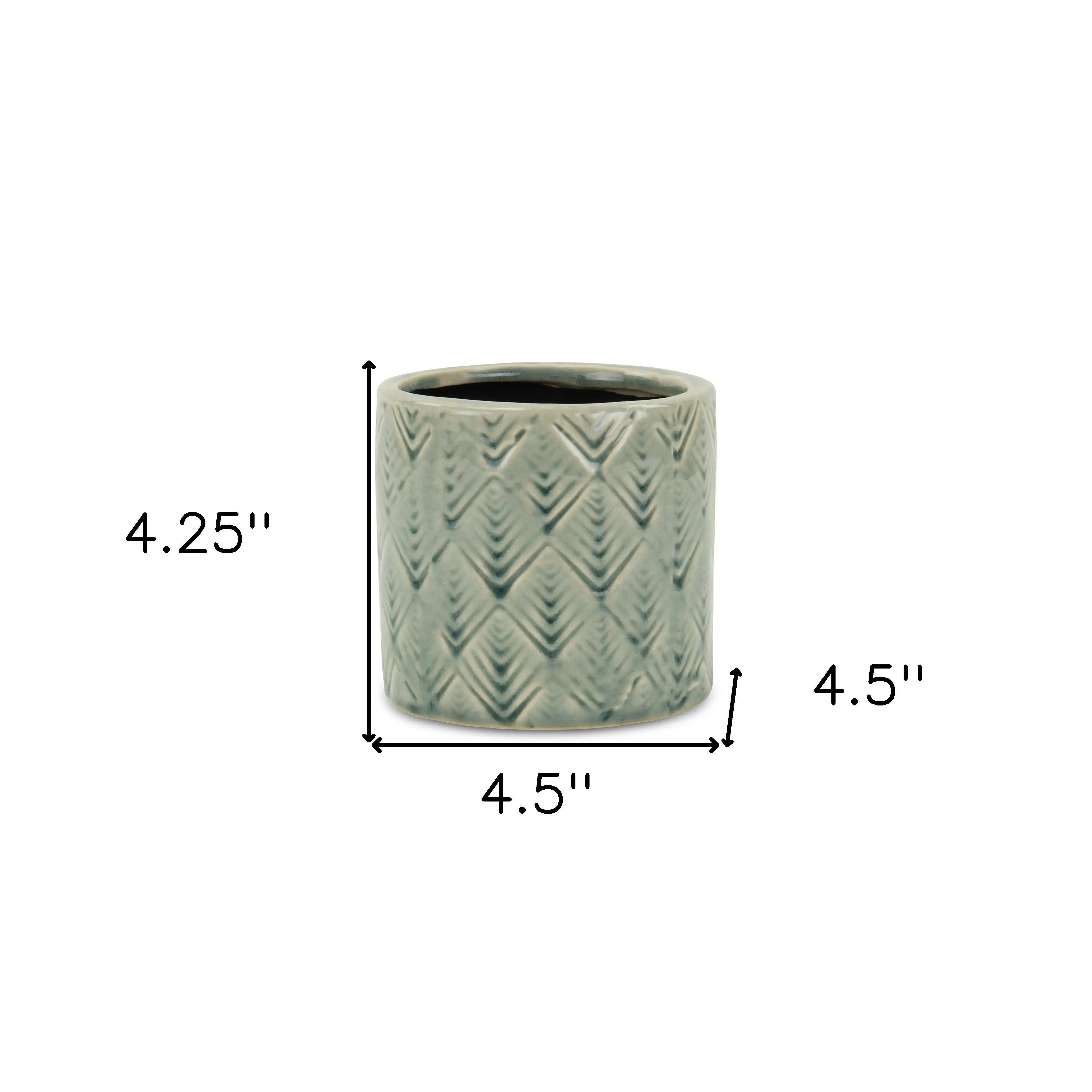 Green Ceramic 16 Ounce Geometric Round Distressed Pot Planter GreatEagleInc