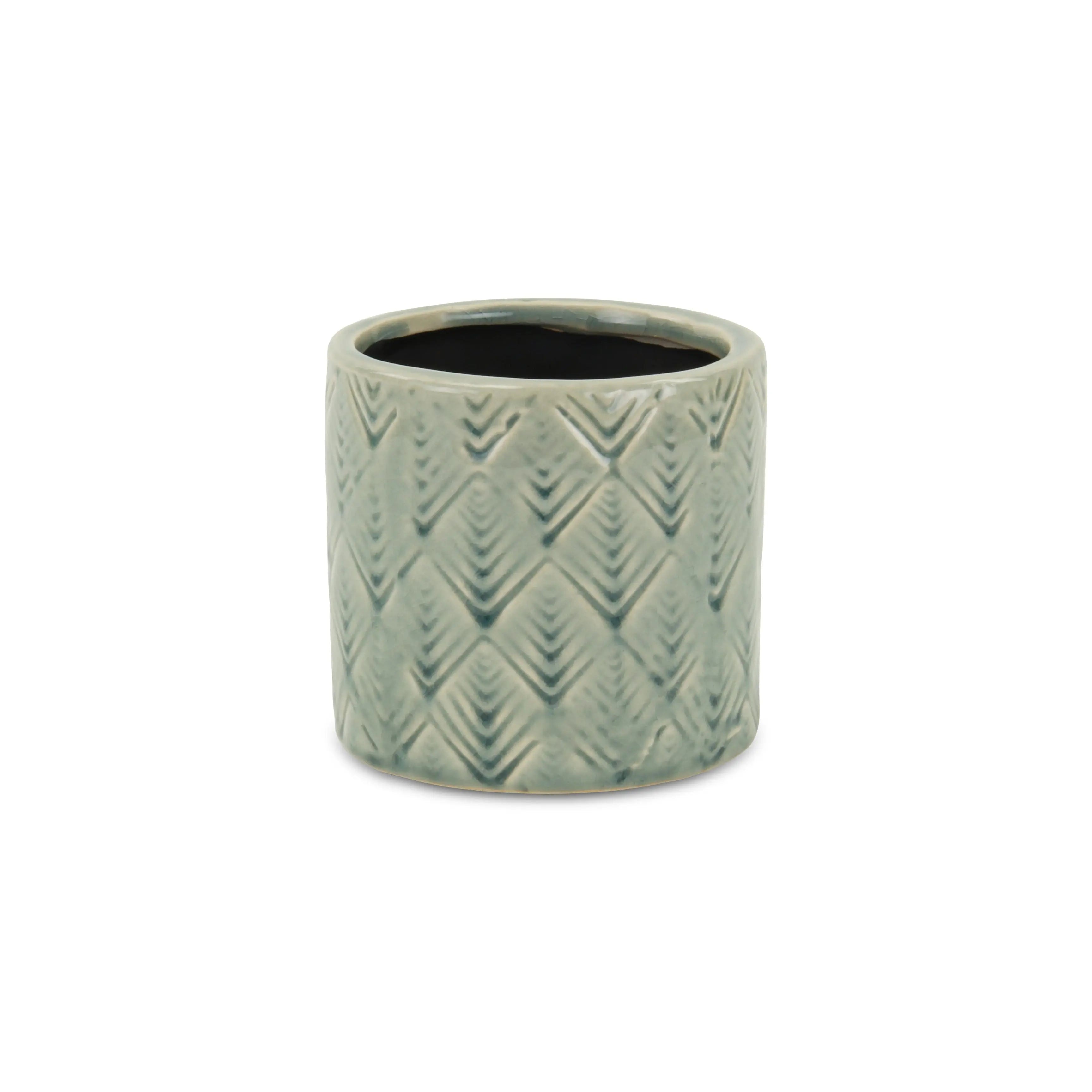 Green Ceramic 16 Ounce Geometric Round Distressed Pot Planter GreatEagleInc