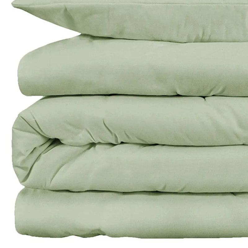 Green King Cotton Blend Washable Duvet Cover Set With Two Shams Homeroots Bed & Bath
