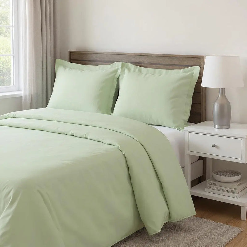 Green King Cotton Blend Washable Duvet Cover Set With Two Shams Homeroots Bed & Bath