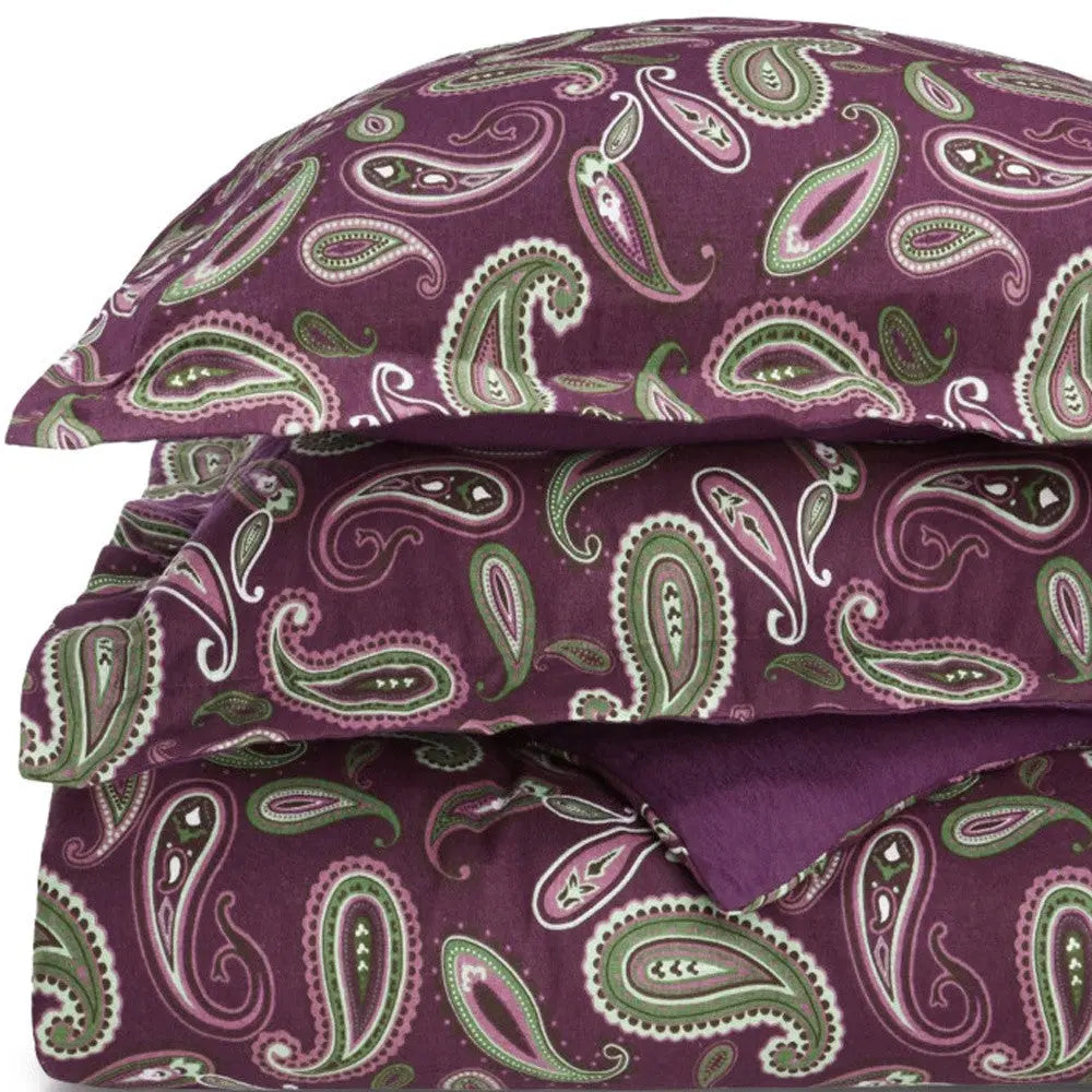Green Pink And Purple King Cotton Washable Duvet Cover Set With Two Shams Homeroots Bed & Bath