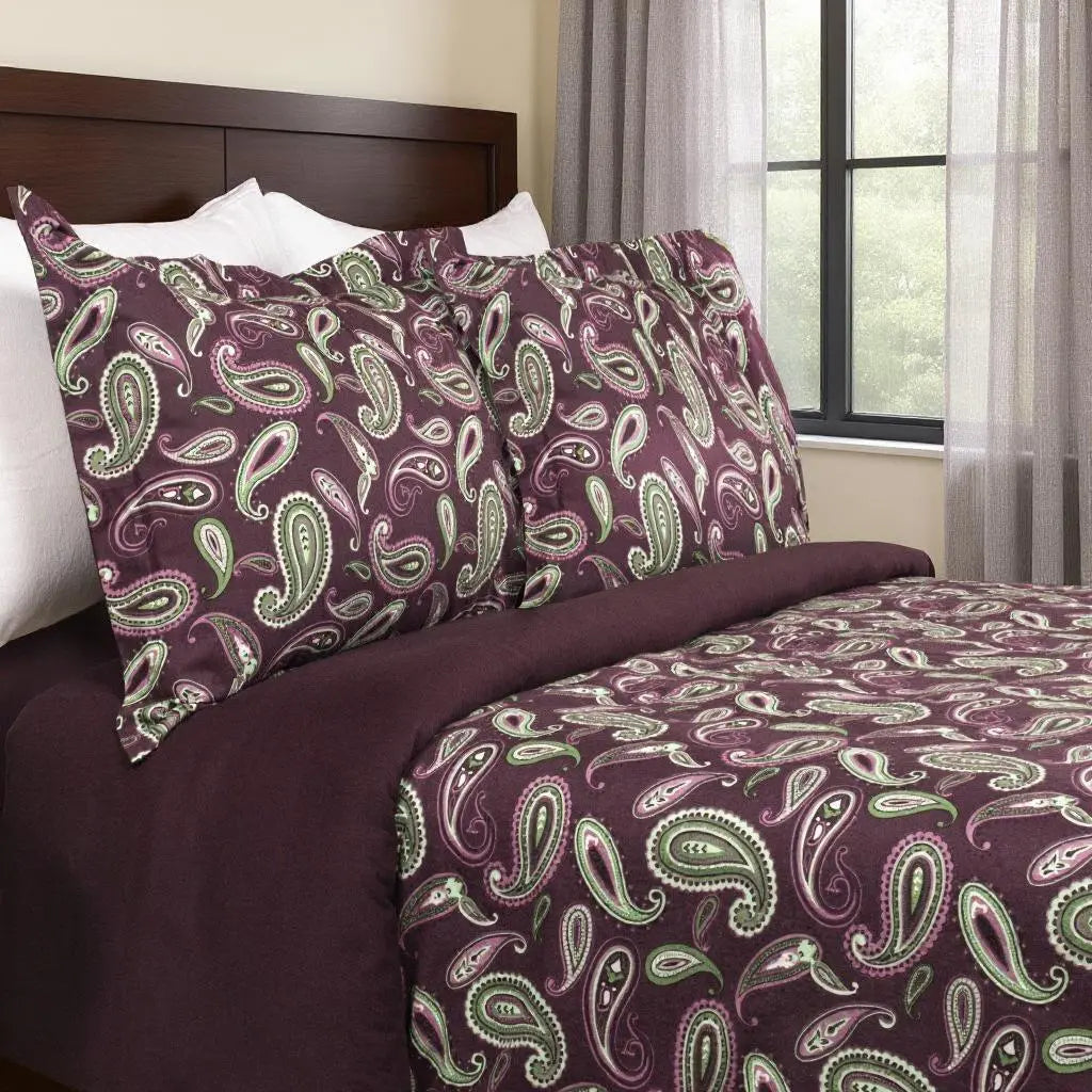 Green Pink And Purple King Cotton Washable Duvet Cover Set With Two Shams Homeroots Bed & Bath